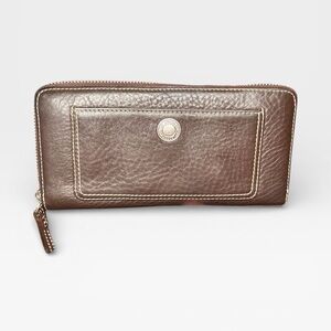 Coach Chelsea Brown Leather Zip Around Long Wallet Accordion Interior